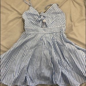 White and baby blue striped dress